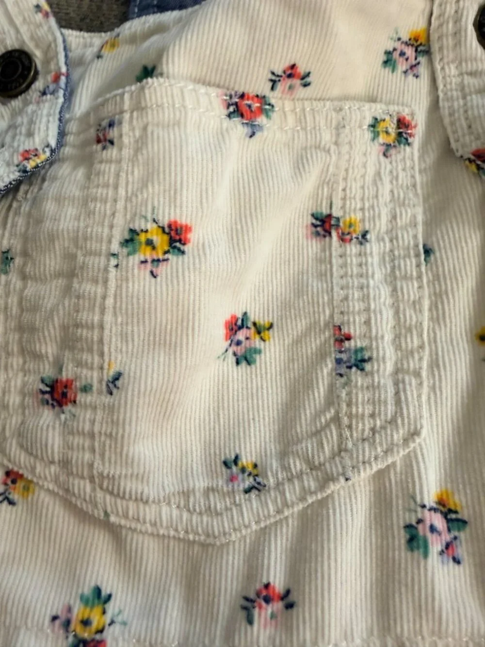 Gap Toddler Girls Approx 4 White Blue Pink Floral Corduroy Overall Jumper Dress